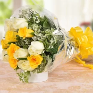 Yellow & White 10 Rose