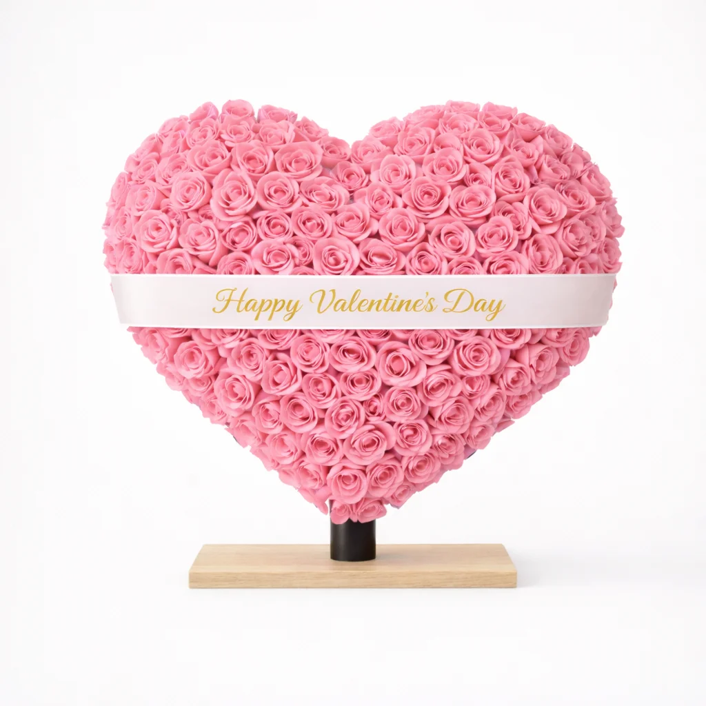 Eternal Blush Heart – 201 Pink Roses Valentine Stand 1Metre