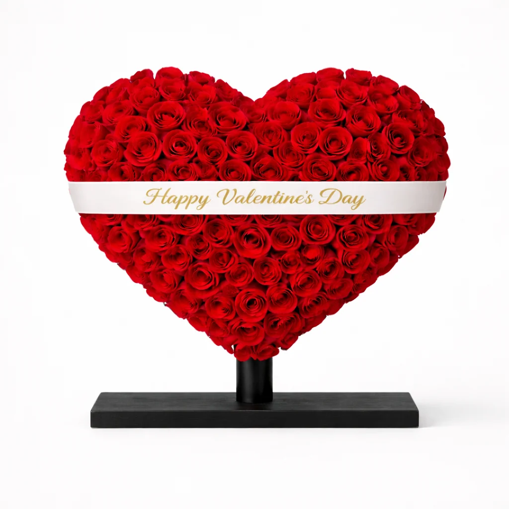 Heart of Love – 201 Red Roses Valentine Stand 1Metre