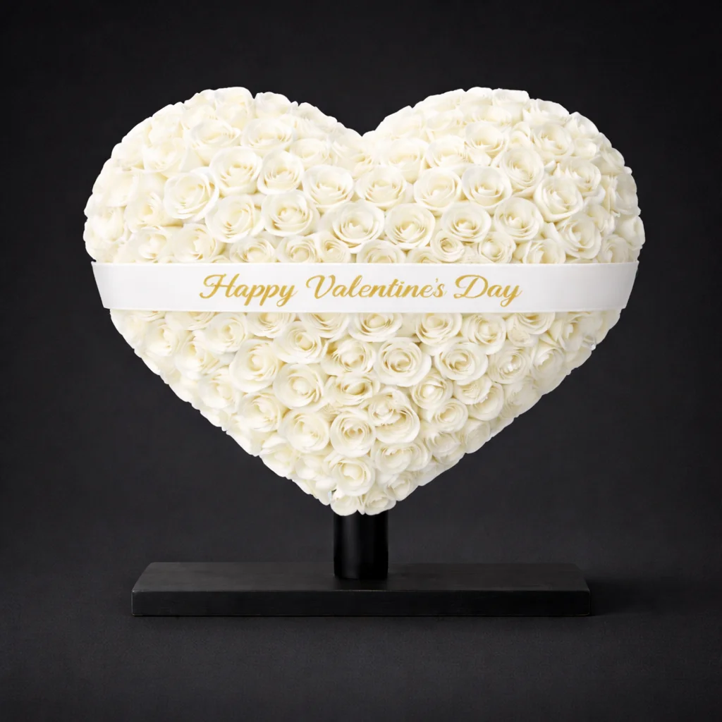 Heart of Love – 201 White Roses Valentine Stand 1Metre