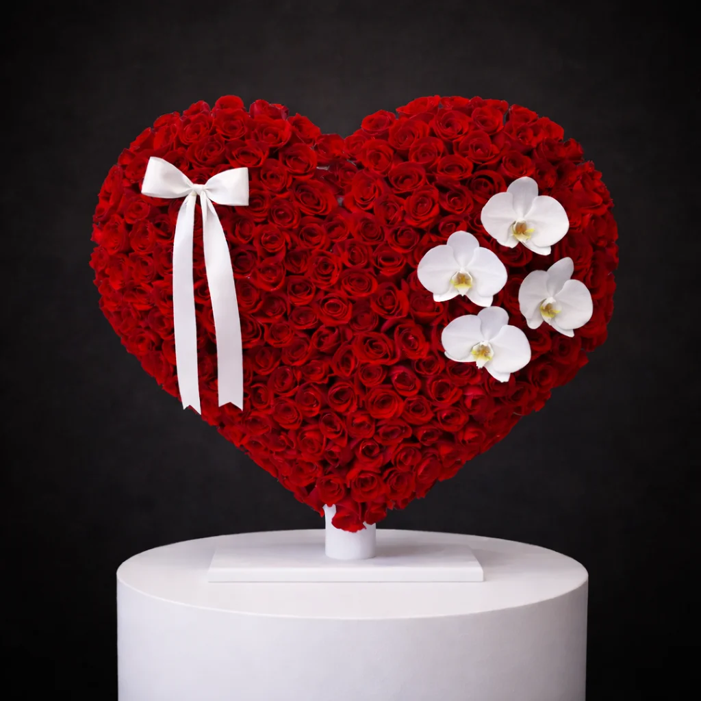 Majestic Romance Heart - 201 Red Roses Valentine Stand 1Metre