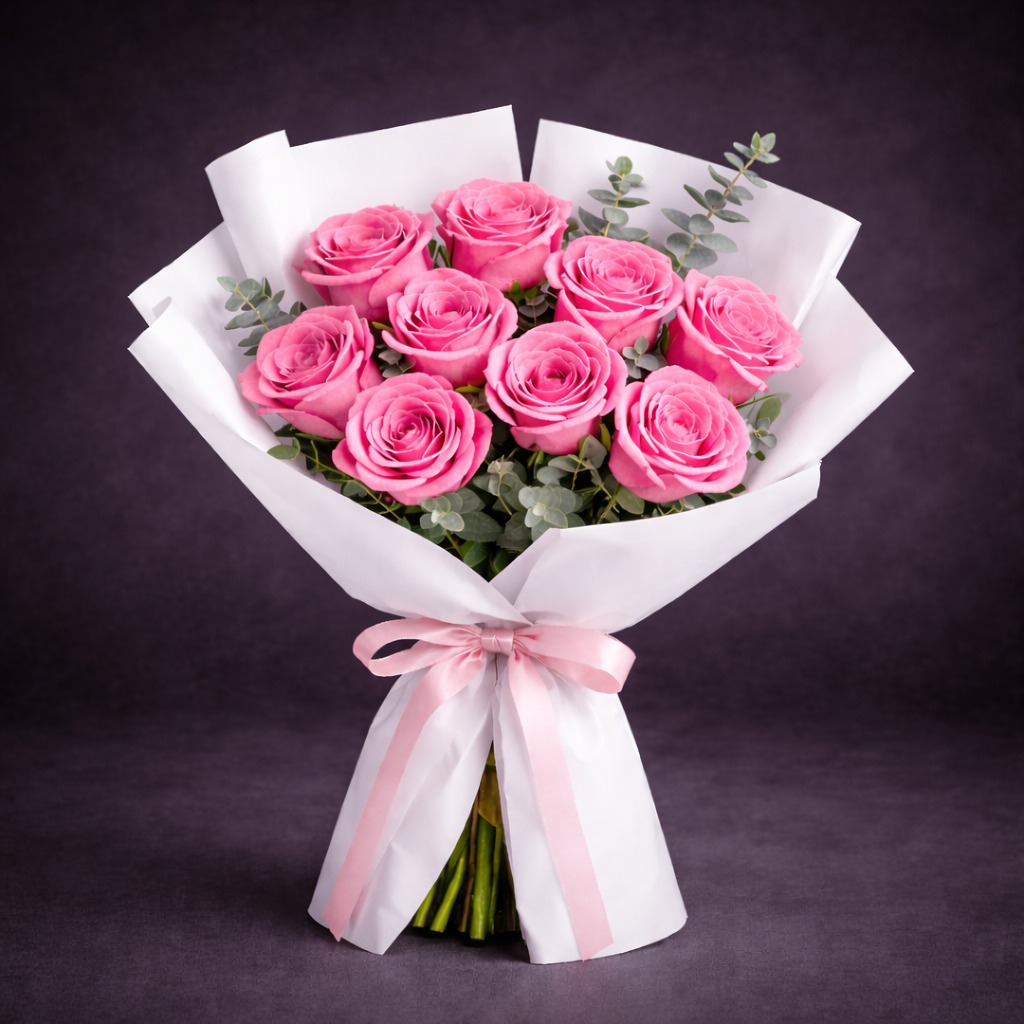 9 Pink Rose Bouquet