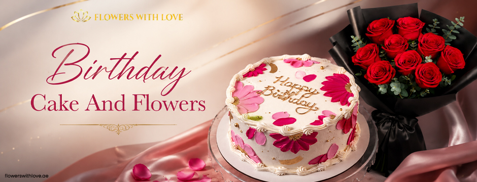 birthday cake and flowers