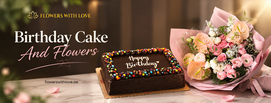 birthday cake and flowers
